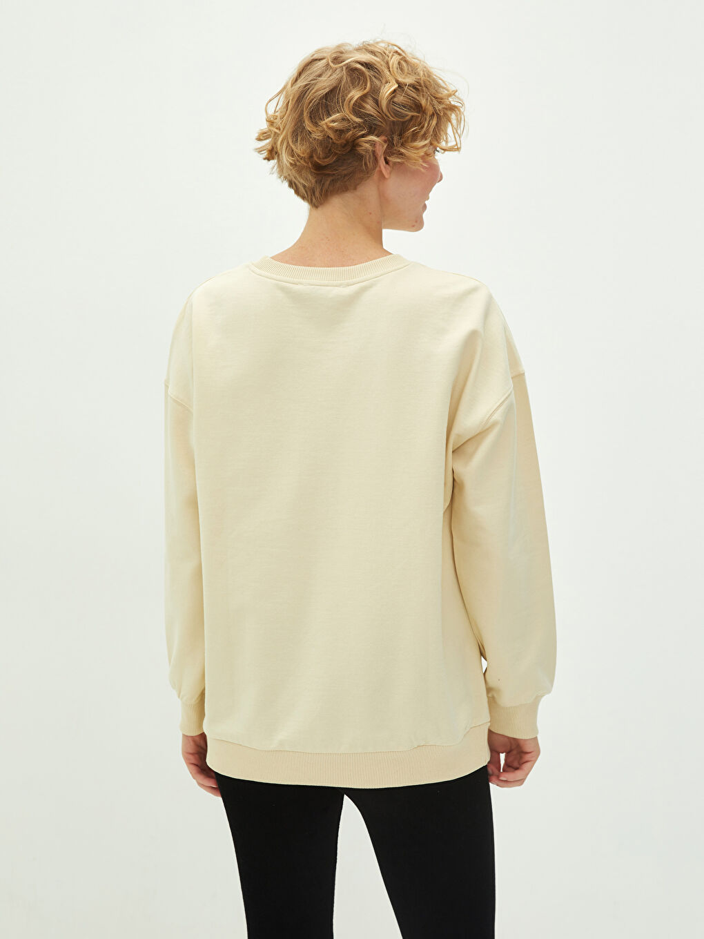 Crew Neck Plain Long Sleeve Women's Sweatshirt-4