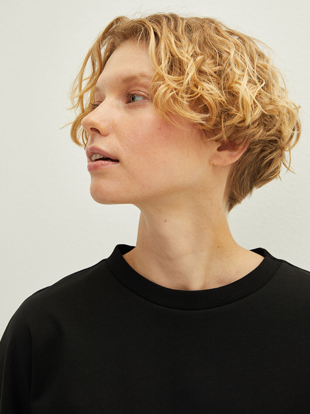 Світшот для жінок з круглим вирізом, простий, довгий рукав-3