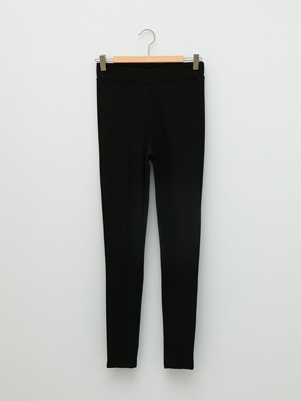 Siyah Kadın Beli Lastikli Düz Tayt-5