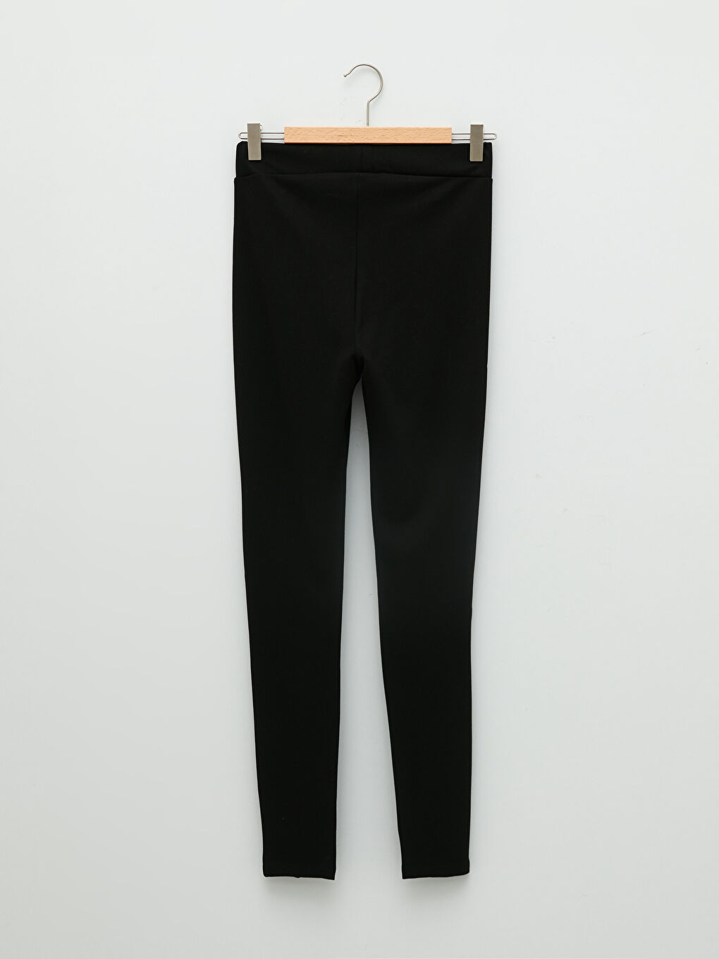 Siyah Kadın Beli Lastikli Düz Tayt-6