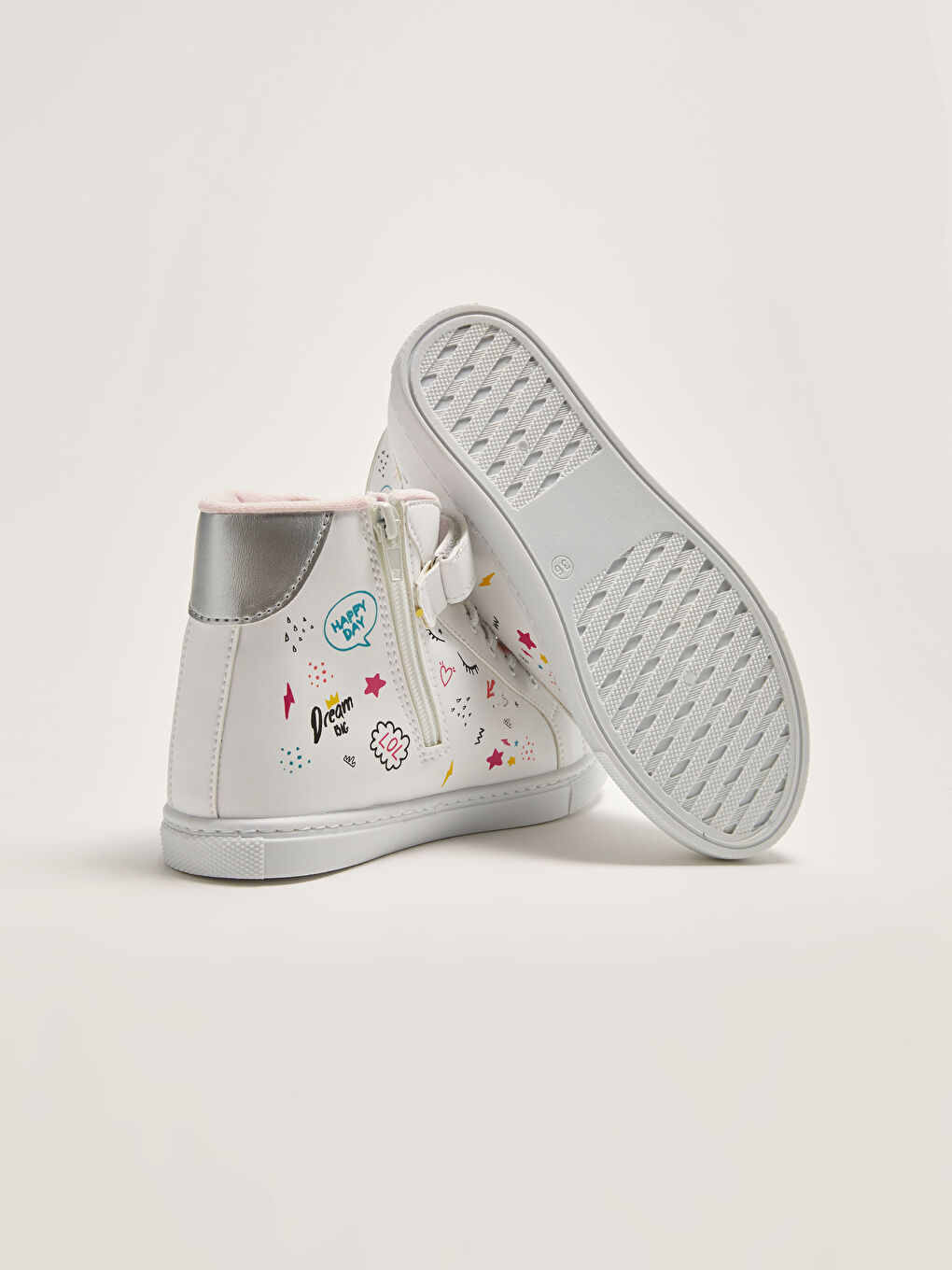 Beyaz Baskılı Cırt Cırtlı Bilek Boy Kız Çocuk Spor Ayakkabı-4