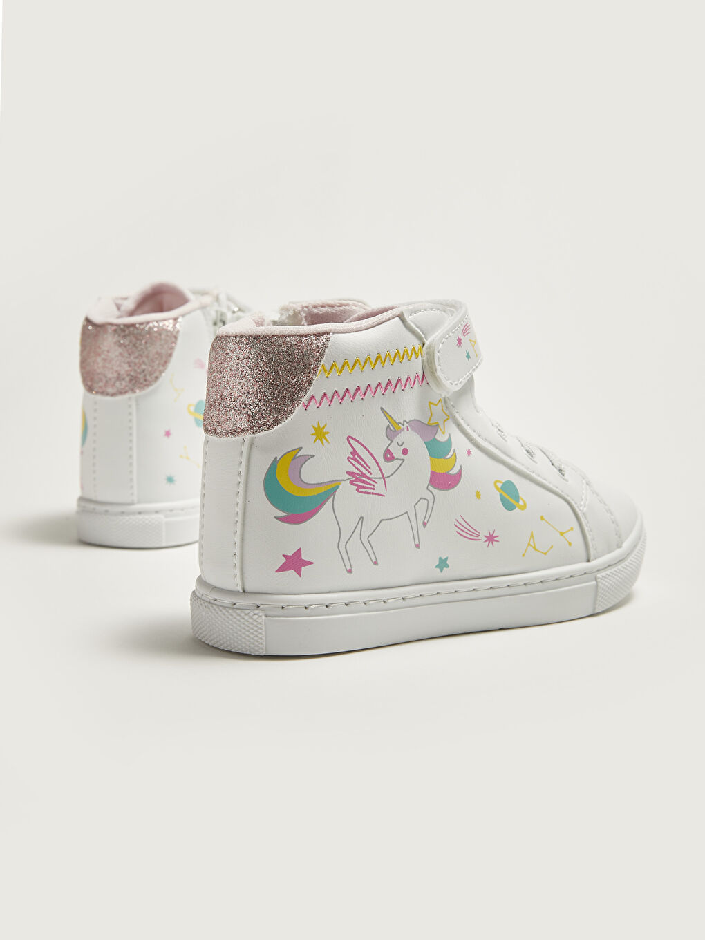 Beyaz Baskılı Bağcıklı Cırt Cırtlı Kız Çocuk Spor Ayakkabı-4