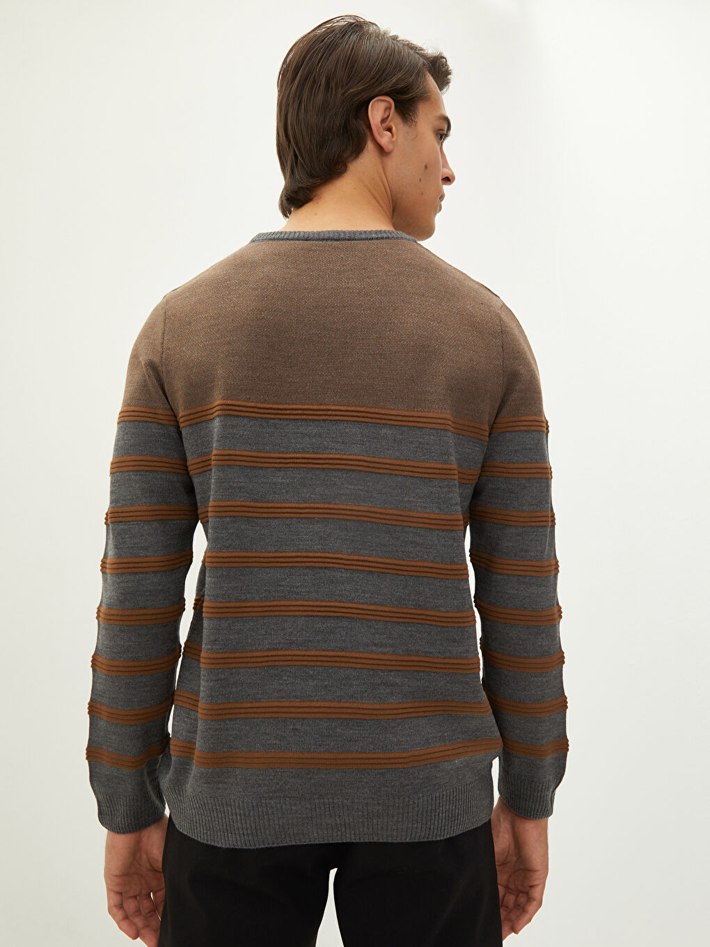 Crew Neck Long Sleeve Striped Men's Knitwear Sweater-9
