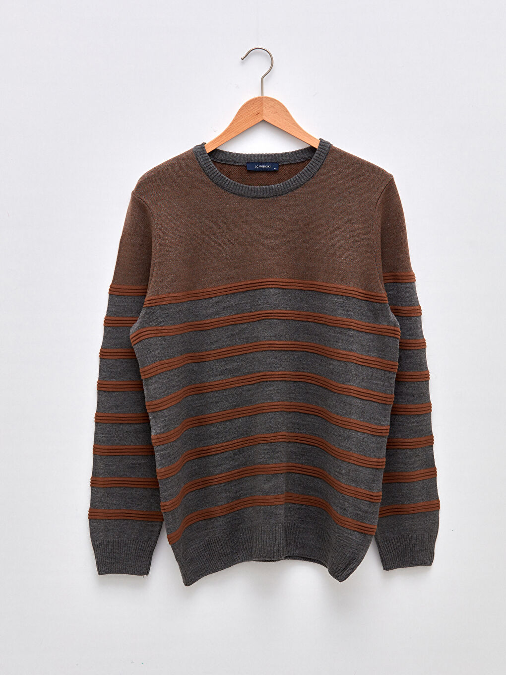 Crew Neck Long Sleeve Striped Men's Knitwear Sweater-10