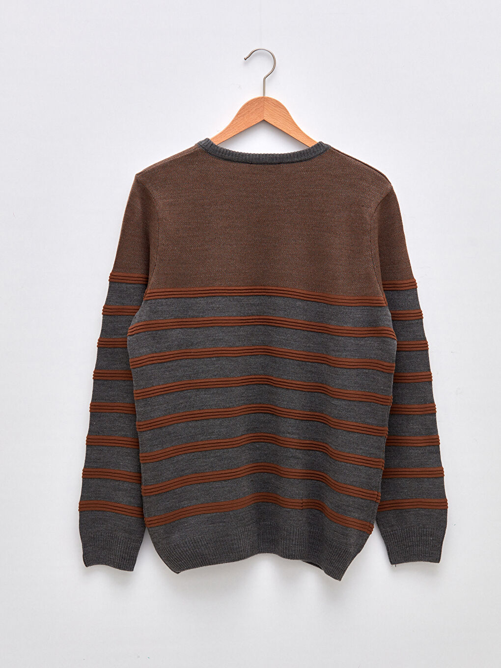 Crew Neck Long Sleeve Striped Men's Knitwear Sweater-11