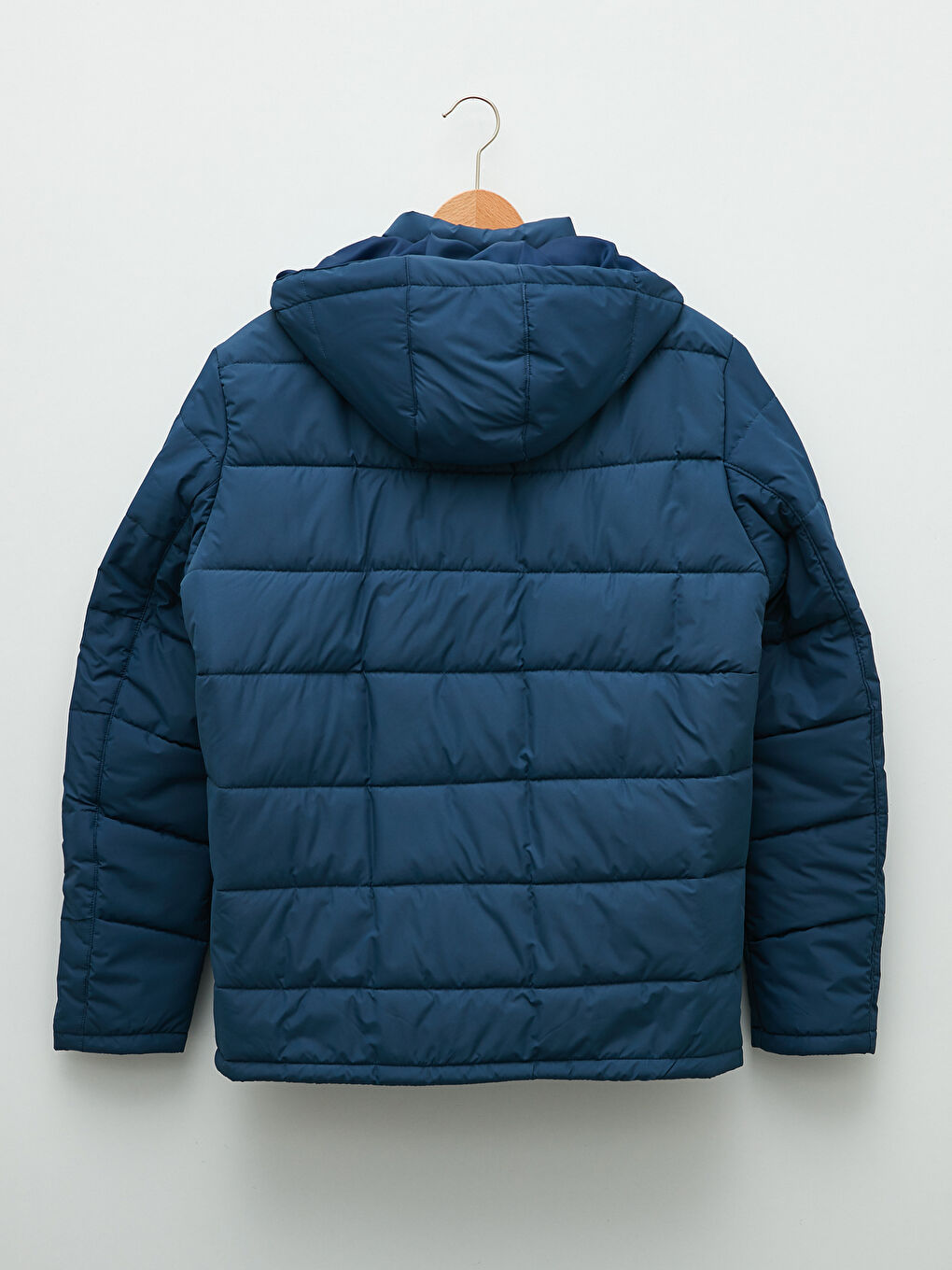 Lacivert Standart Kalıp Kapüşonlu Erkek Şişme Mont-6