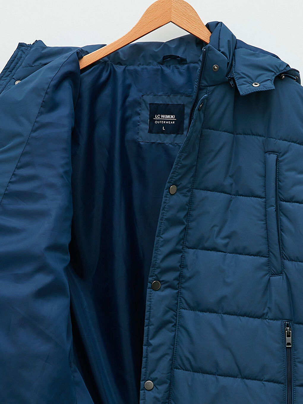 Lacivert Standart Kalıp Kapüşonlu Erkek Şişme Mont-8