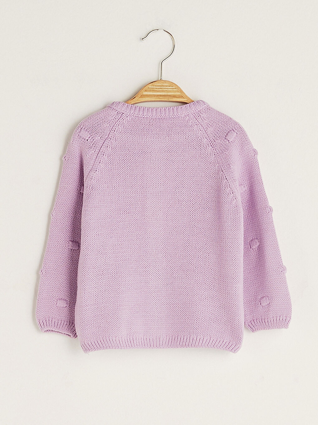 Lila Bisiklet Yaka Uzun Kollu Kendinden Desenli Kız Bebek Triko Hırka-1