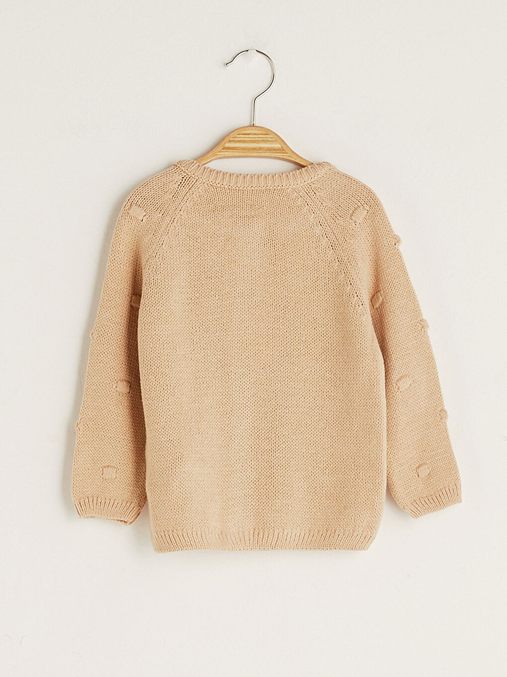 Kahverengi Bisiklet Yaka Uzun Kollu Kendinden Desenli Kız Bebek Triko Hırka-1