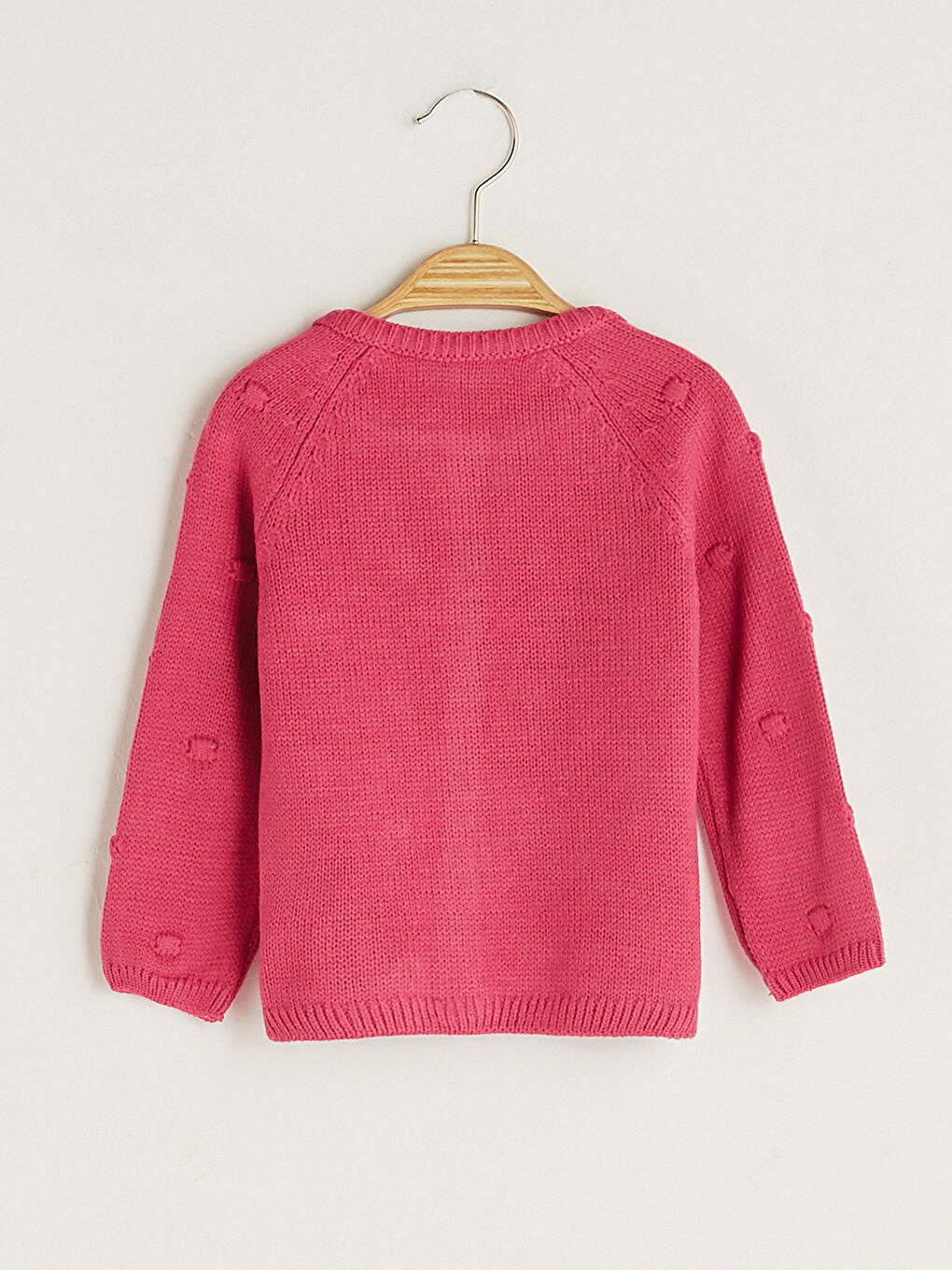 Fuşya Bisiklet Yaka Uzun Kollu Kendinden Desenli Kız Bebek Triko Hırka-1