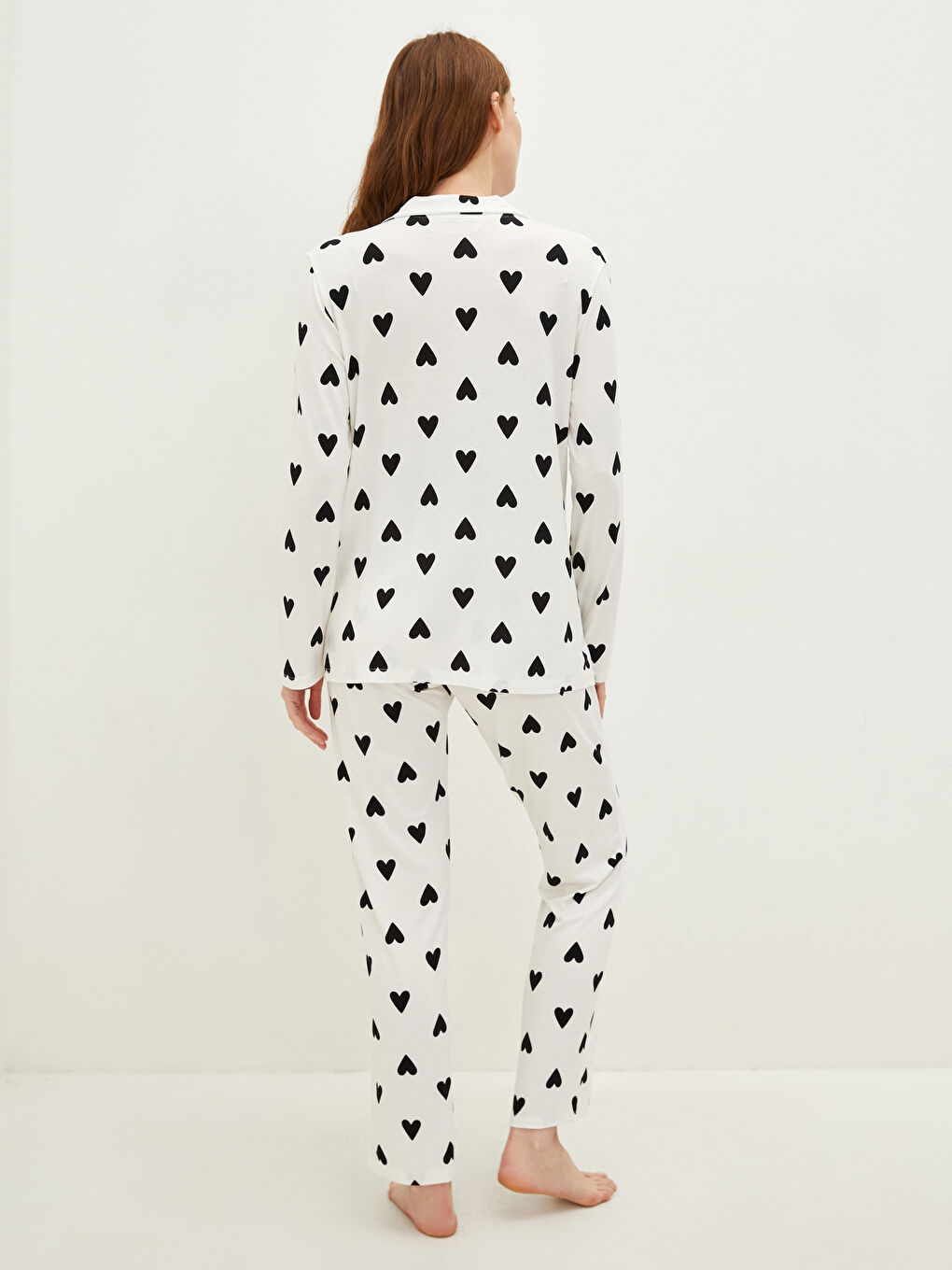 Shirt Collar Heart Patterned Long Sleeve Viscose Maternity Pajamas Set-6