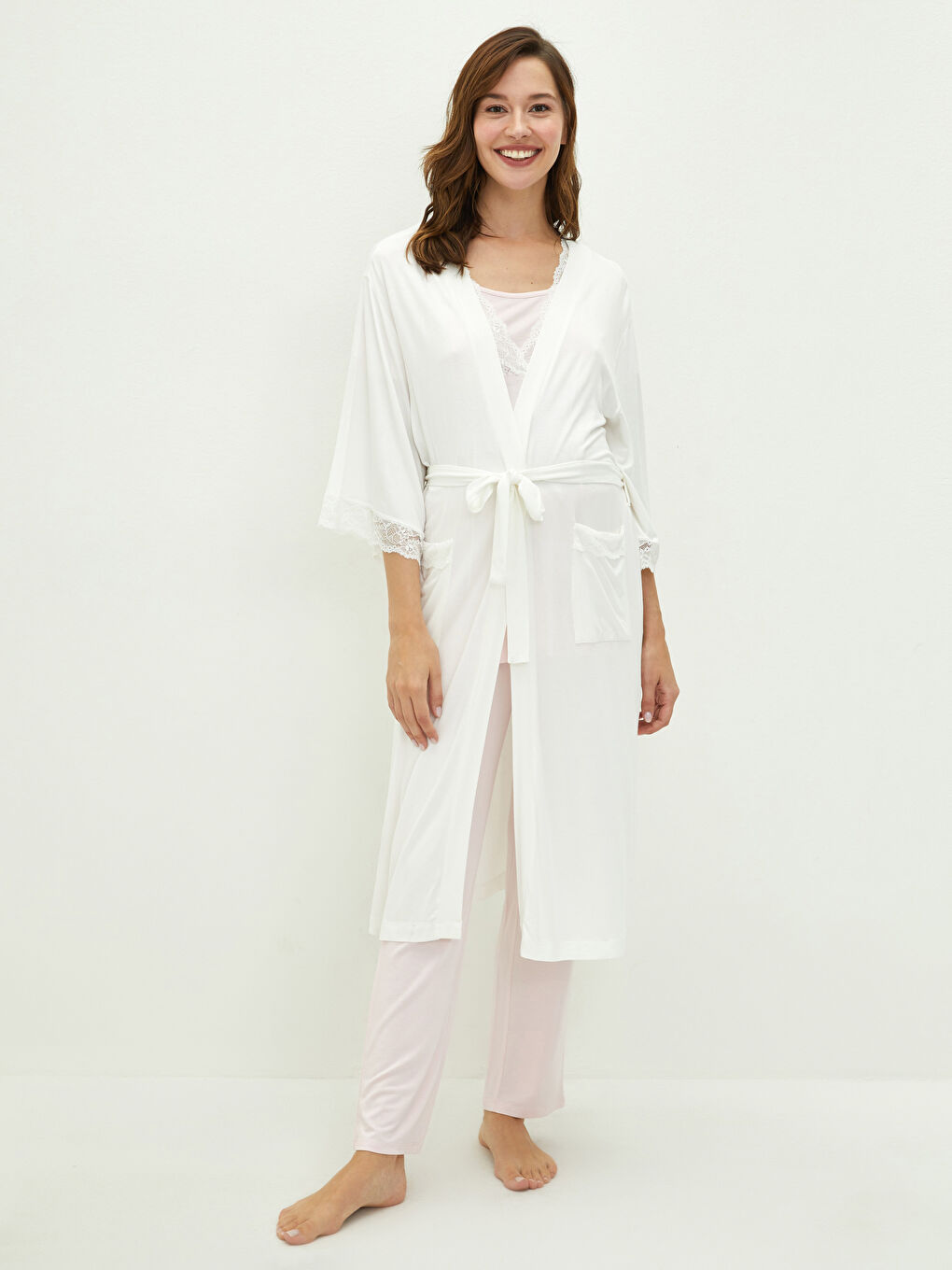 V Neck Embroidered Long Sleeve Viscose Maternity Dressing Gown