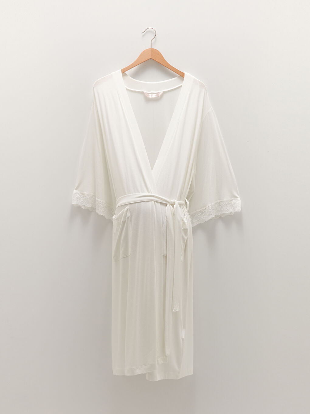V Neck Embroidered Long Sleeve Viscose Maternity Dressing Gown-5