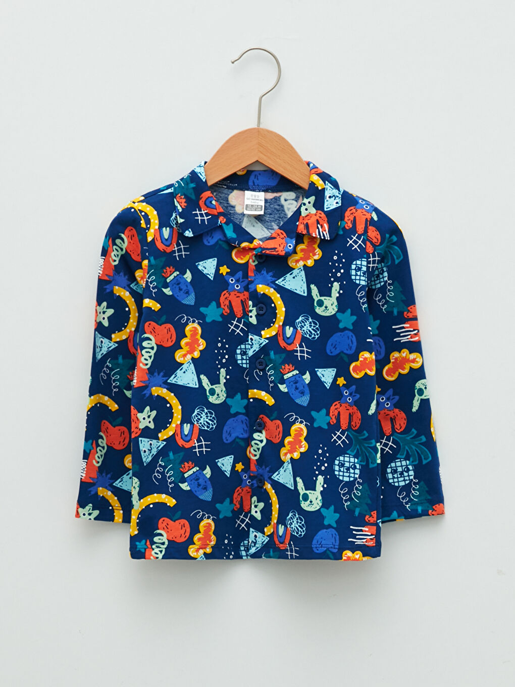 Shirt Collar Long Sleeve Printed Cotton Baby Boy Pajamas Set-1