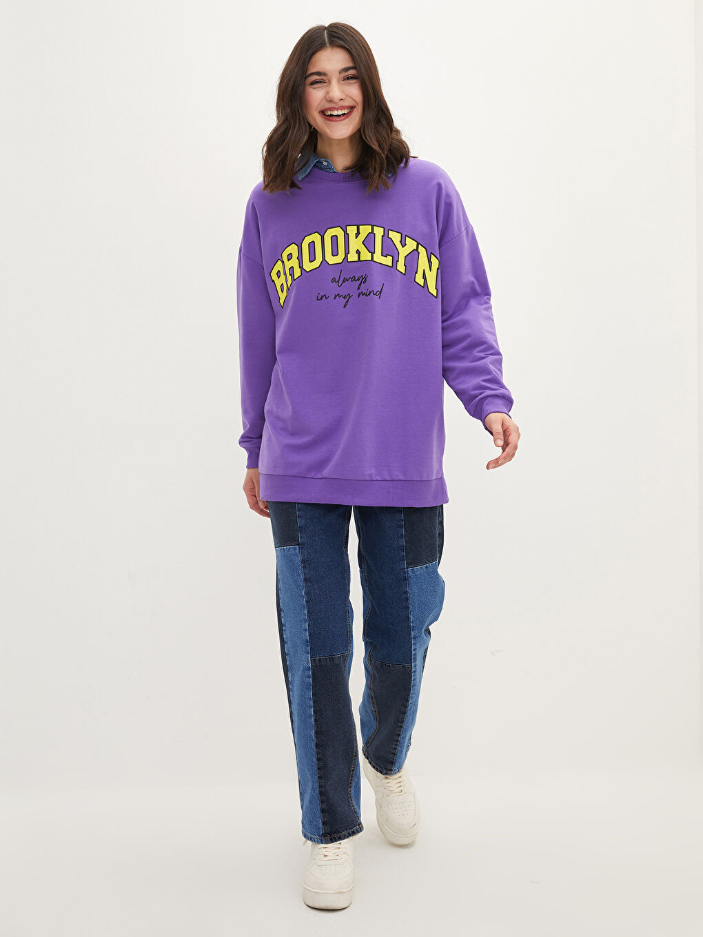 Женская толстовка с круглым вырезом и длинными рукавами с принтом-2