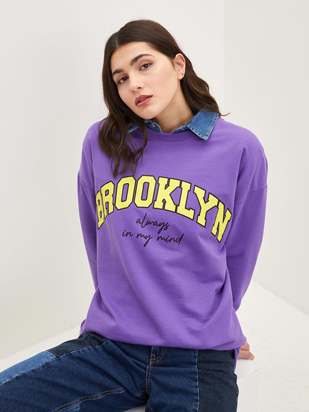 Женская толстовка с круглым вырезом и длинными рукавами с принтом-1