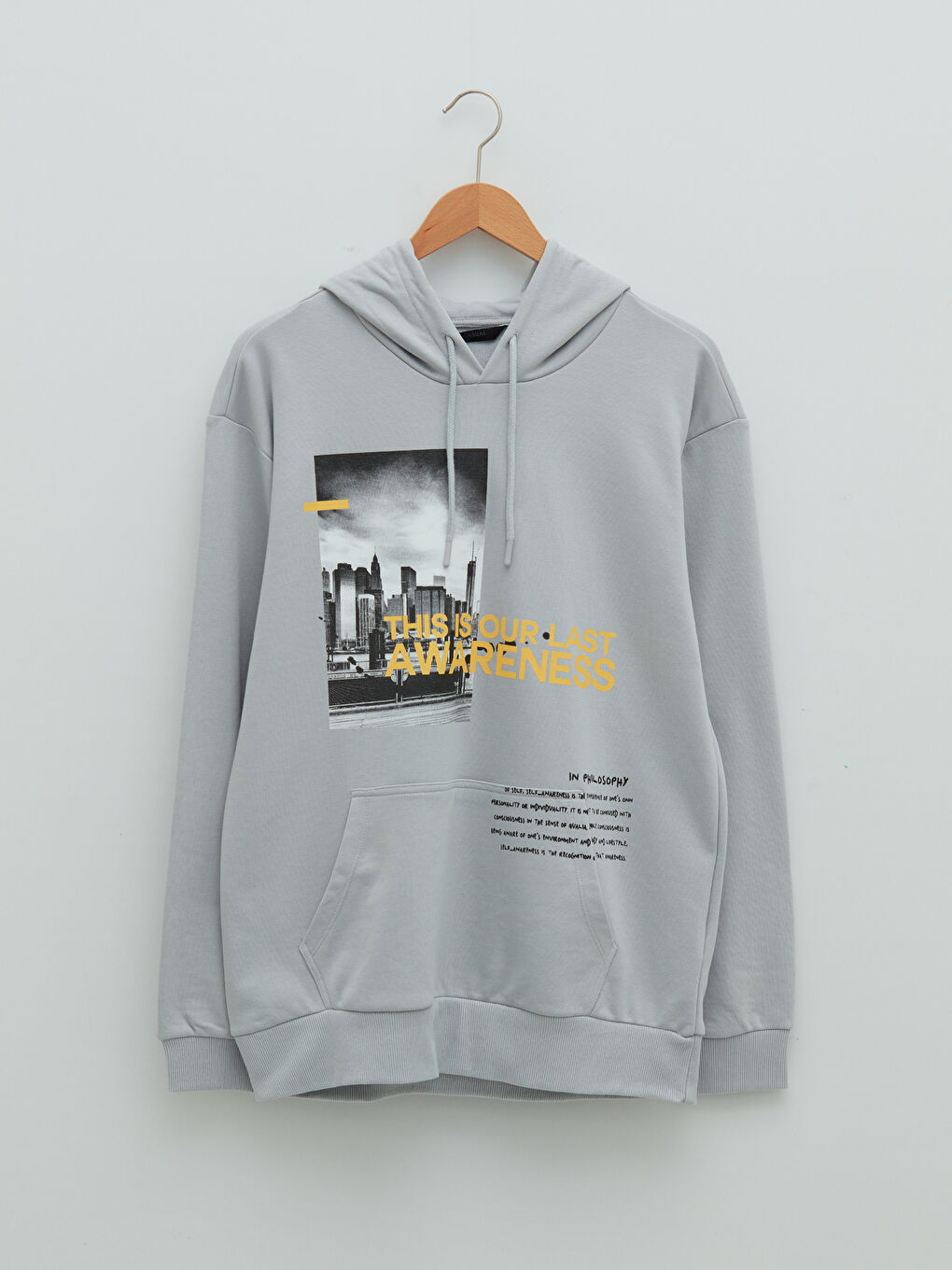 LCW Casual Açık Gri Uzun Kollu Baskılı Erkek Hoodie - 6