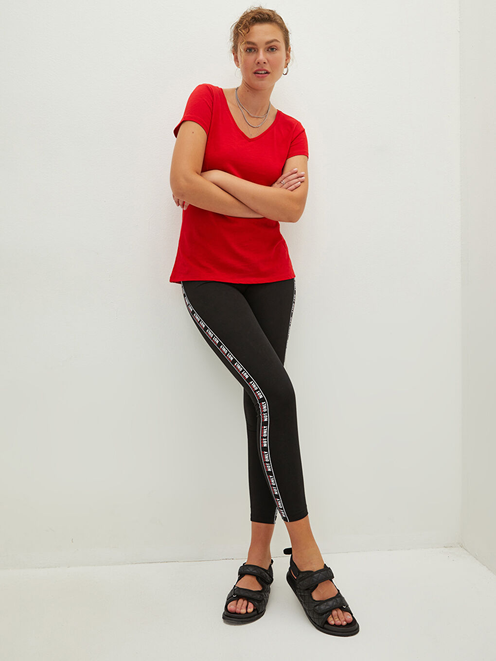 Әйелдерге арналған принтті серпімді белдік леггинстер-2