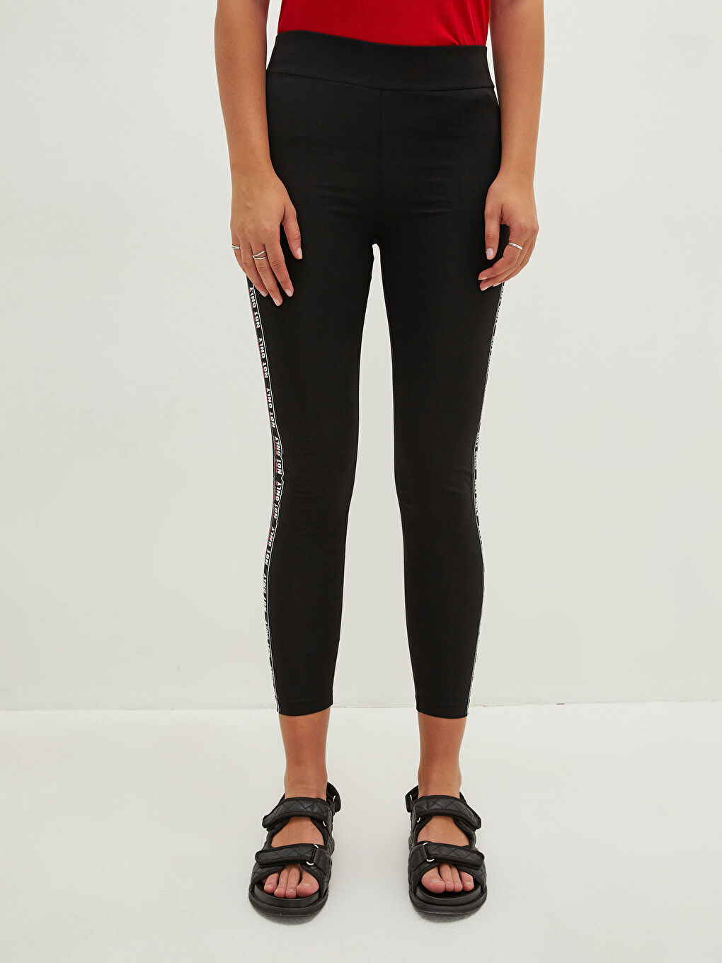 Әйелдерге арналған принтті серпімді белдік леггинстер-3