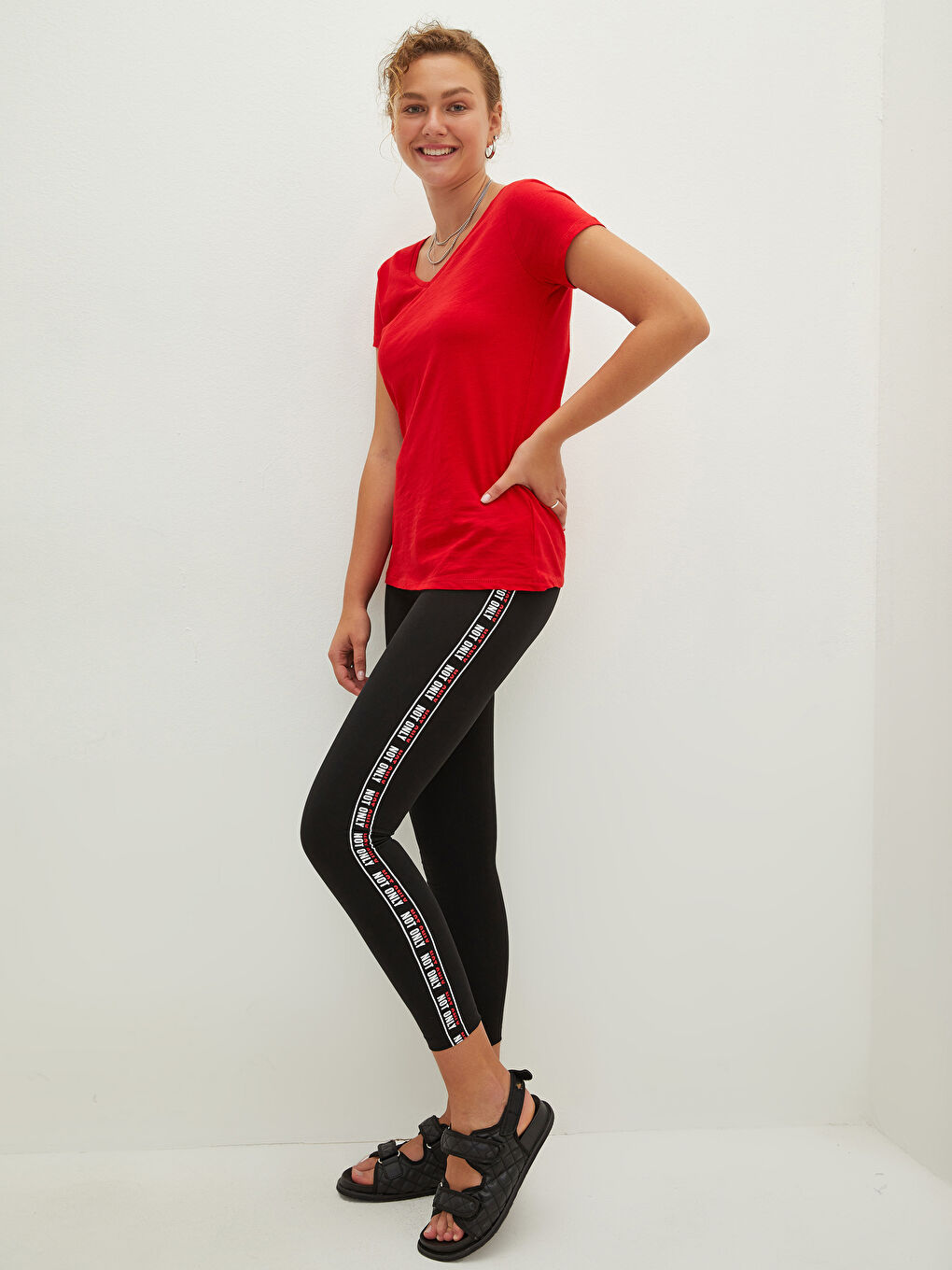 Әйелдерге арналған принтті серпімді белдік леггинстер-1