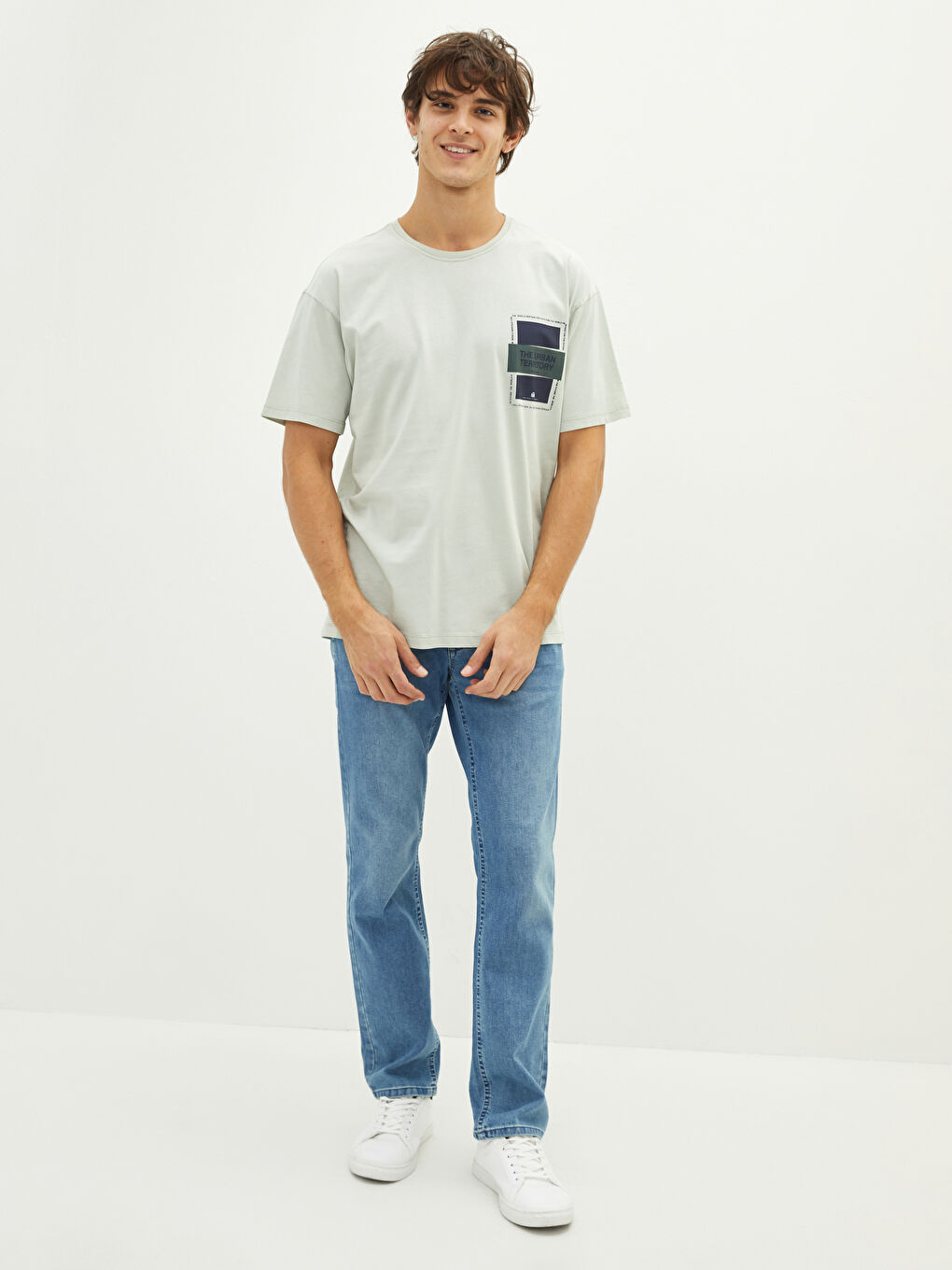 Haki Bisiklet Yaka Kısa Kollu Baskılı Penye Erkek Tişört-2