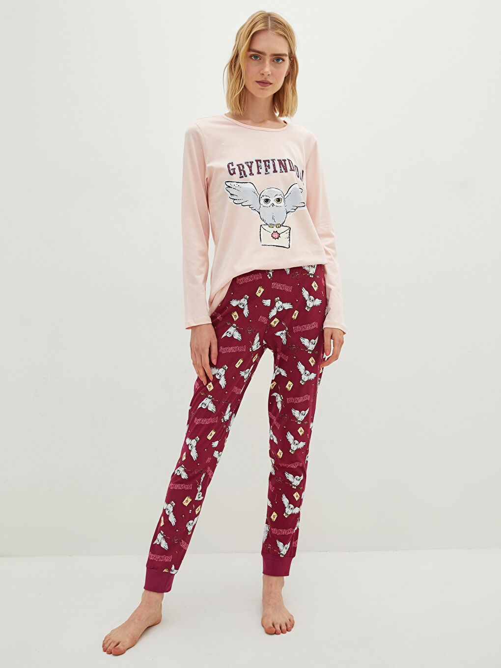 Ensemble de pyjama Harry Potter imprimé à col rond et manches longues pour femmes-2