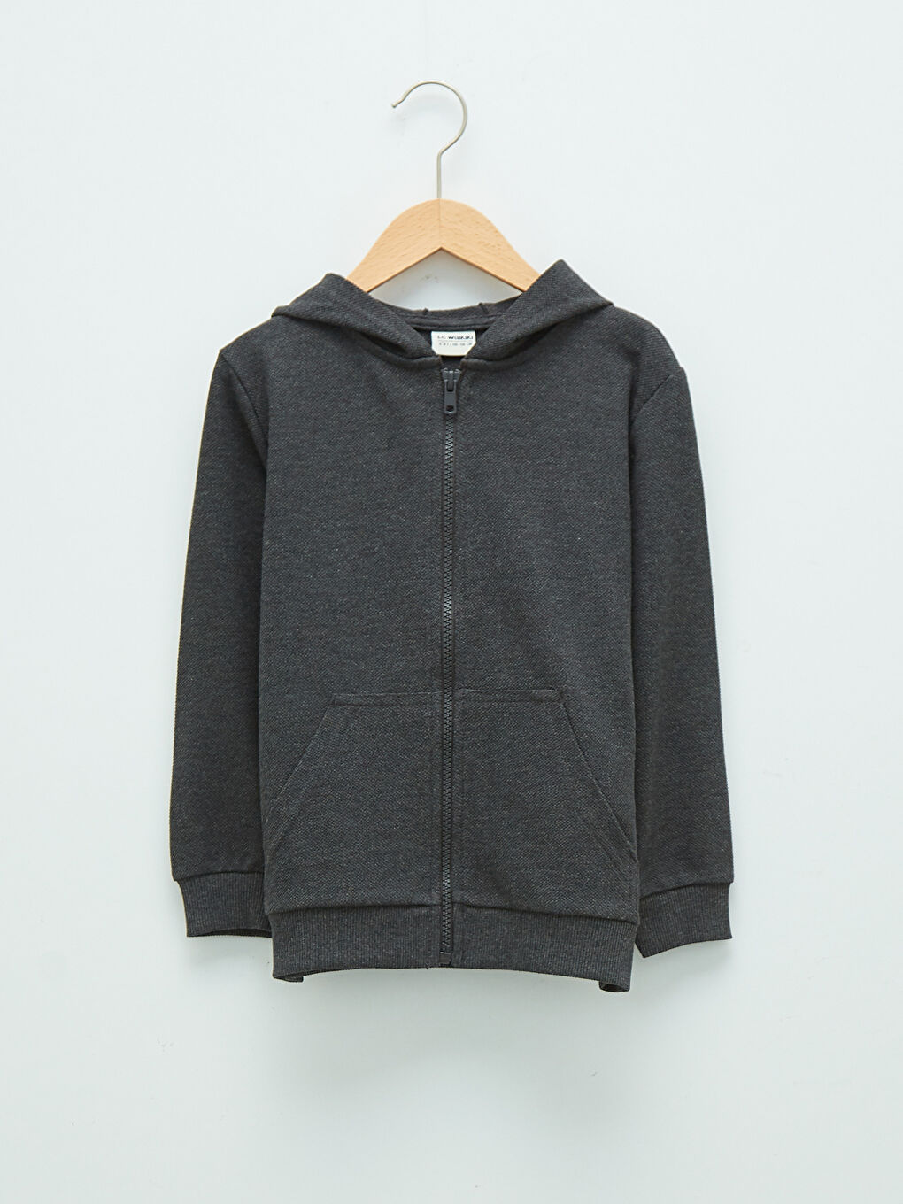 Antrasit Kapüşonlu Basic Uzun Kollu Erkek Çocuk Fermuarlı Sweatshirt