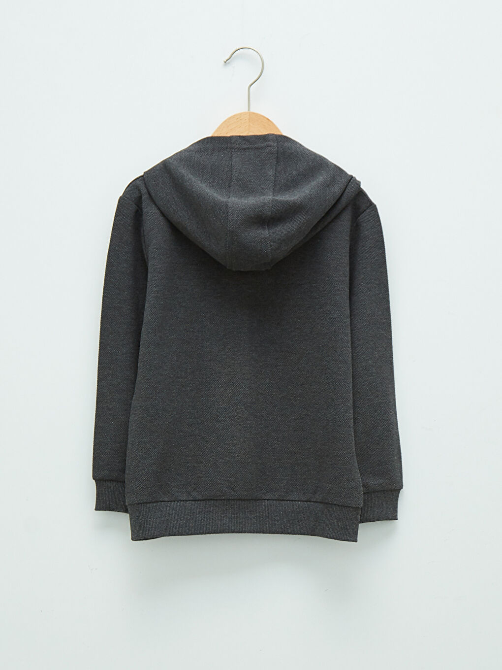 Antrasit Kapüşonlu Basic Uzun Kollu Erkek Çocuk Fermuarlı Sweatshirt-1