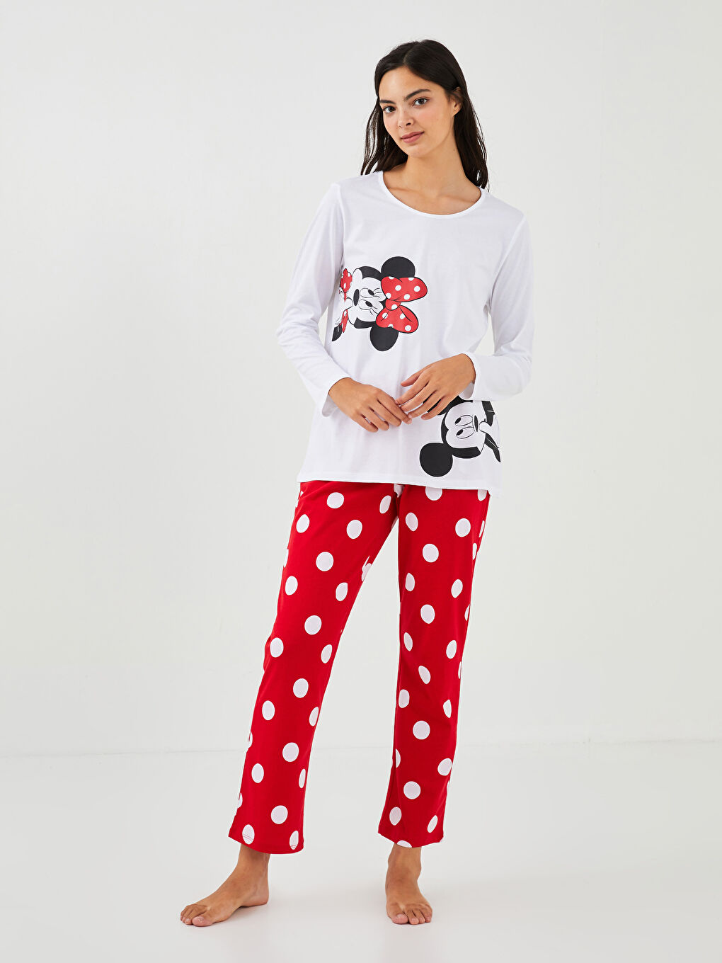 Rundhalsausschnitt Mickey Mouse Bedrucktes Langarm Baumwolle Pyjama-Set für Damen-2