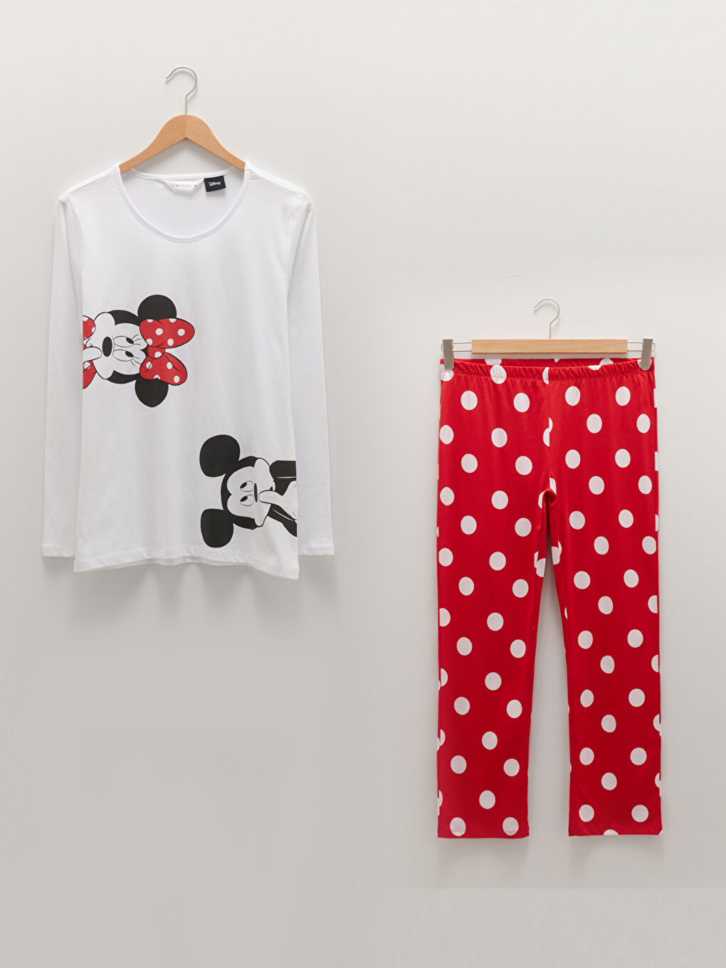 Rundhalsausschnitt Mickey Mouse Bedrucktes Langarm Baumwolle Pyjama-Set für Damen-5