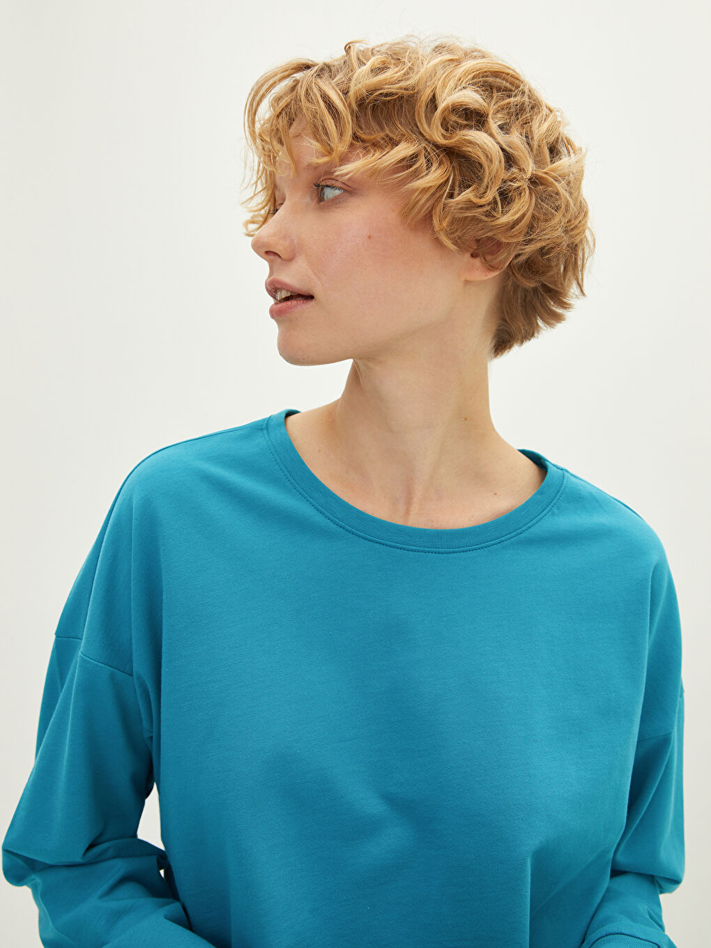 Crew Neck Straight Long Sleeve Cotton Women's Pajamas Set-3