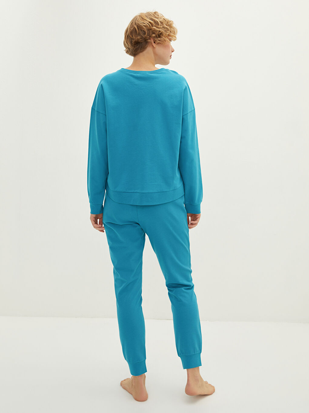 Crew Neck Straight Long Sleeve Cotton Women's Pajamas Set-4