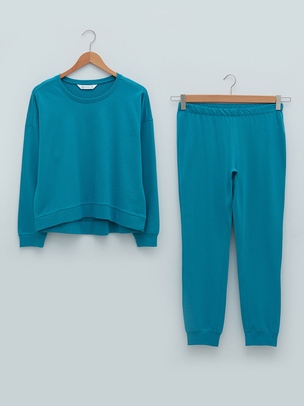 Crew Neck Straight Long Sleeve Cotton Women's Pajamas Set-5