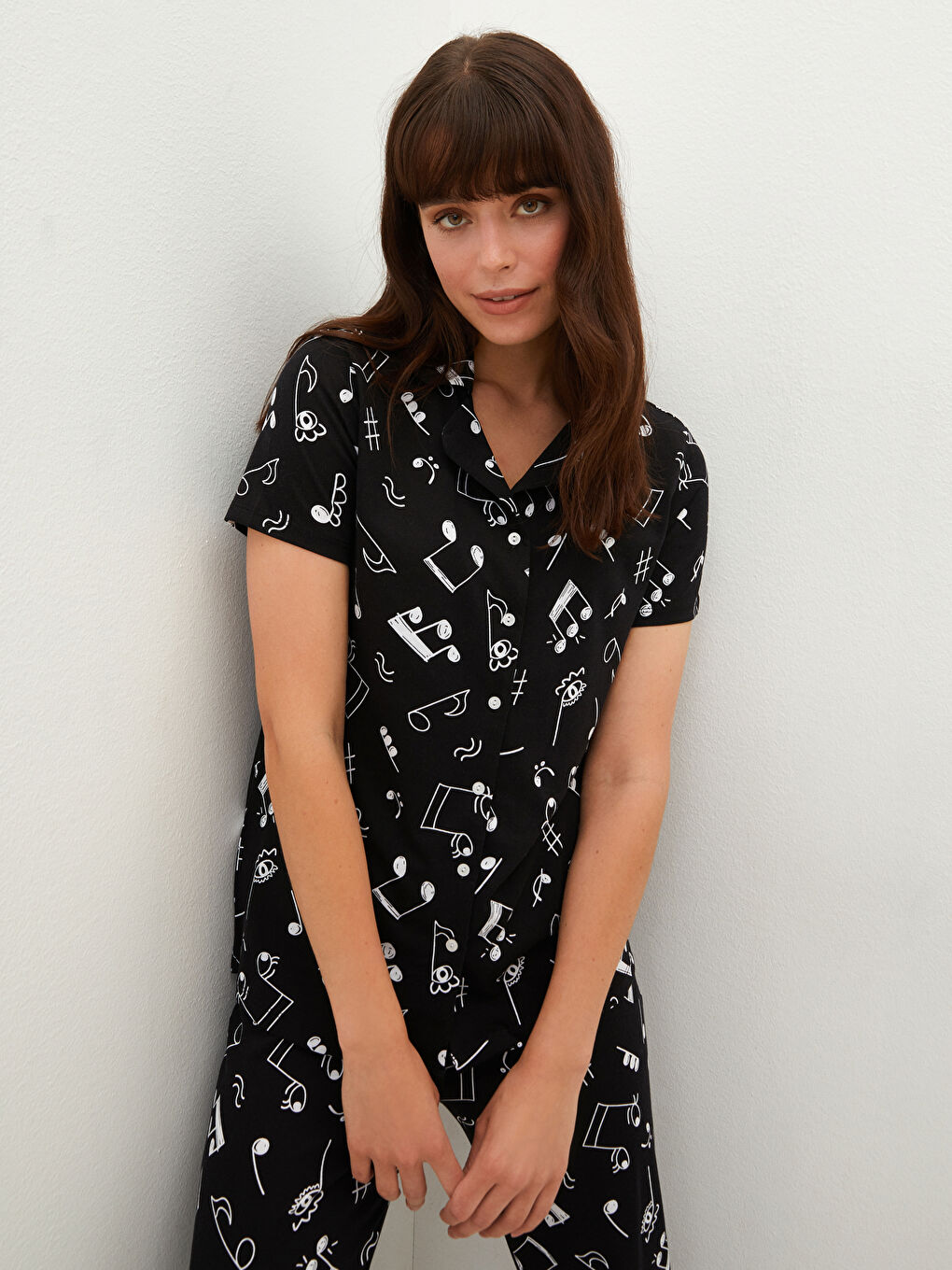 Collared Neck Printed Short Sleeve Women's Pyjama Set-2
