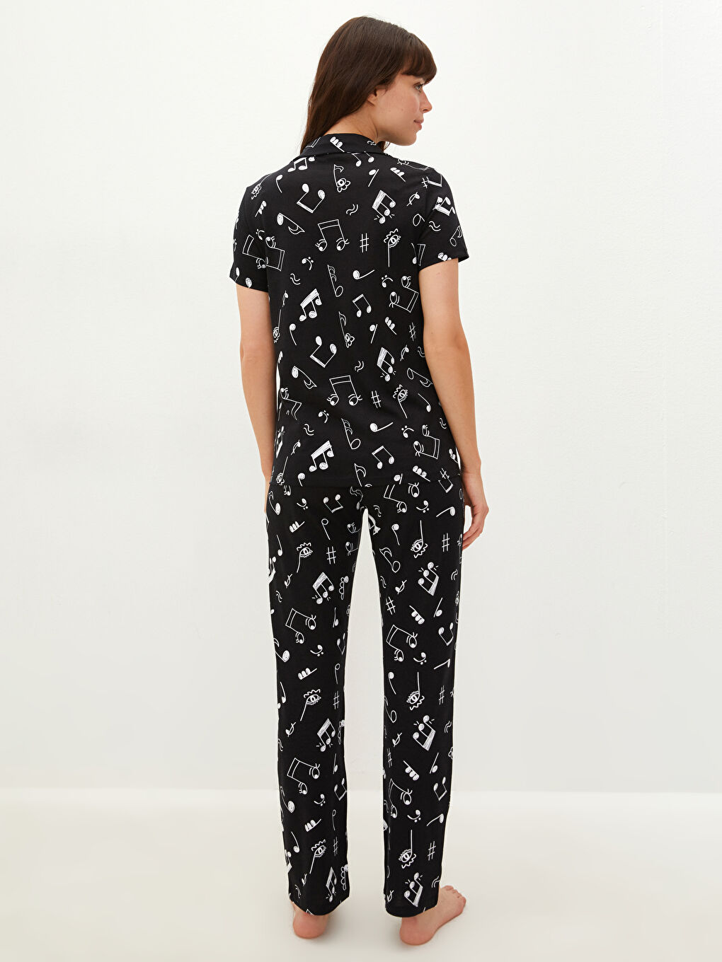 Collared Neck Printed Short Sleeve Women's Pyjama Set-4