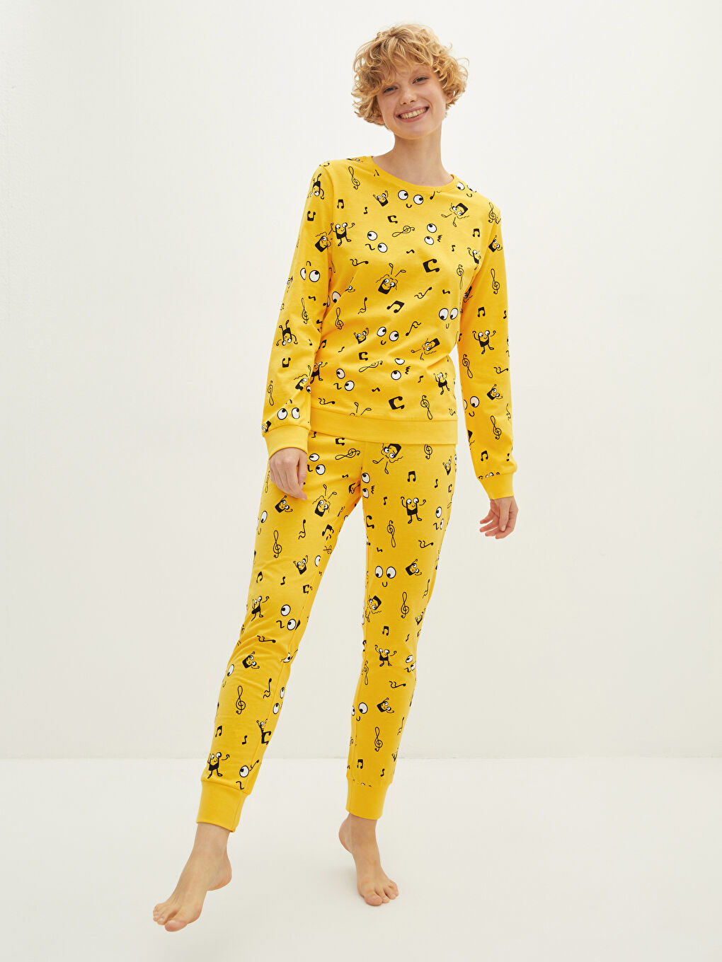 Crew Neck Printed Long Sleeve Cotton Women's Pajama Set-2