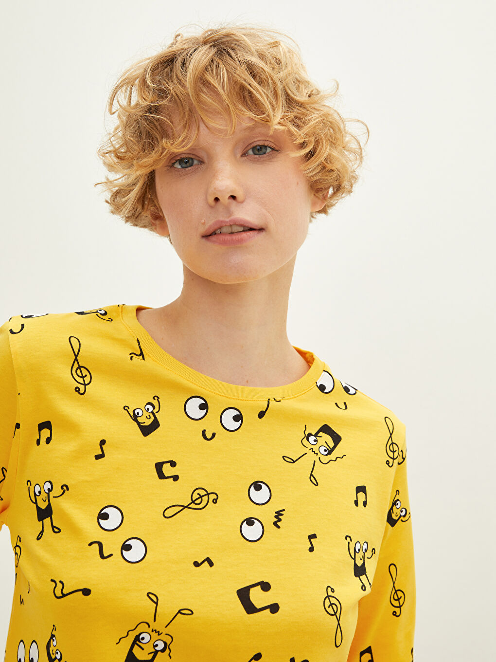 Crew Neck Printed Long Sleeve Cotton Women's Pajama Set-3