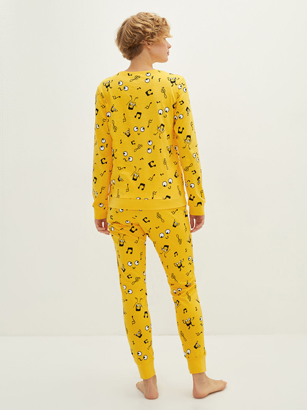 Crew Neck Printed Long Sleeve Cotton Women's Pajama Set-4