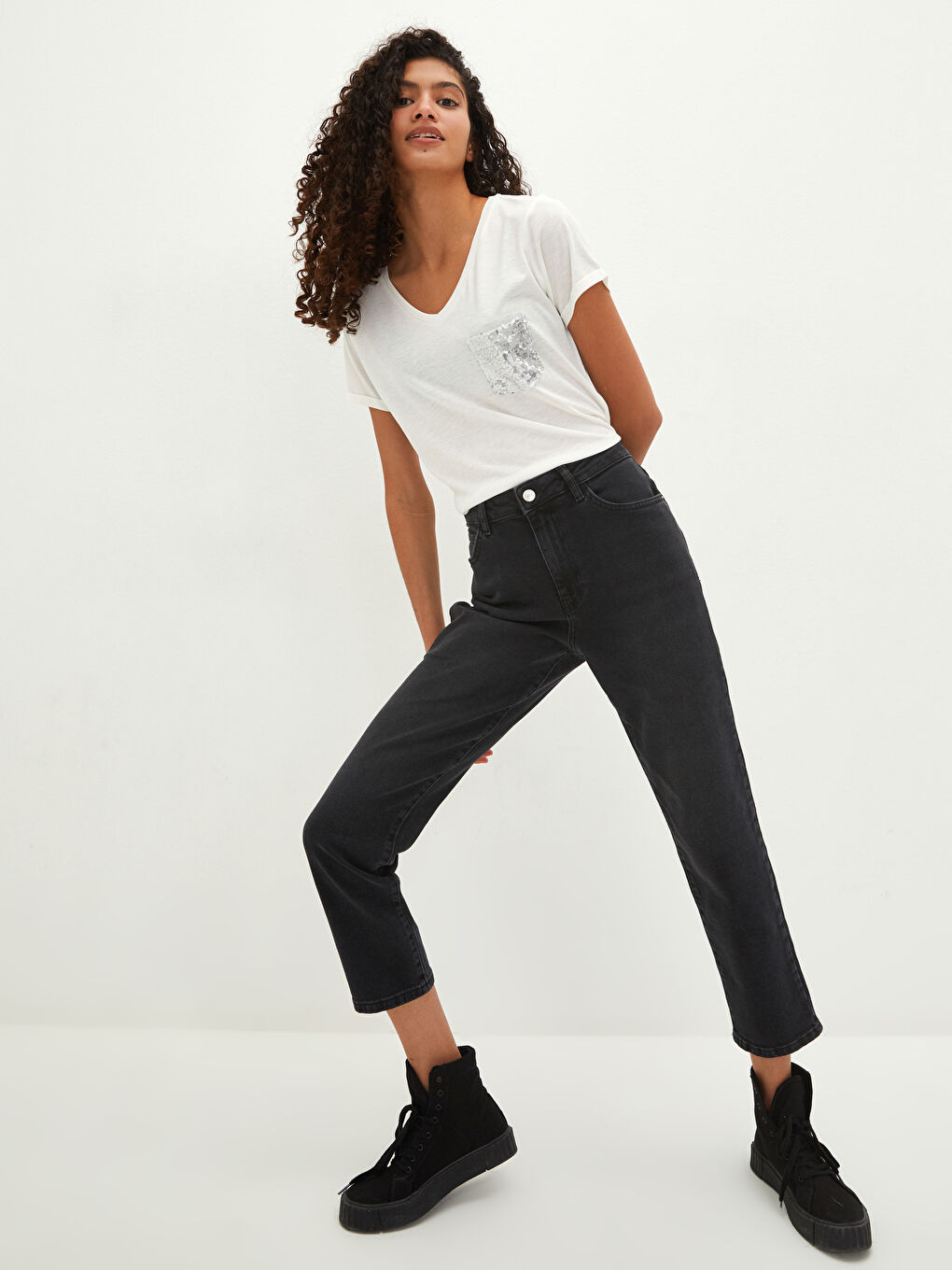 LCW Jeans Hoch taillierte gerade geschnittene taschenverzierte Damen Rodeo Denim-Hose -W17290Z8-327