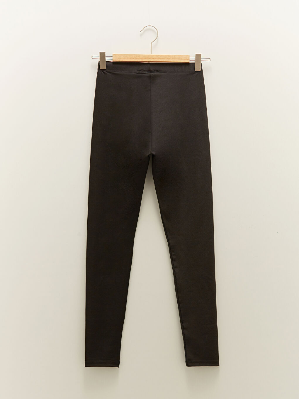 Siyah Kadın Beli Lastikli Düz Tayt-5