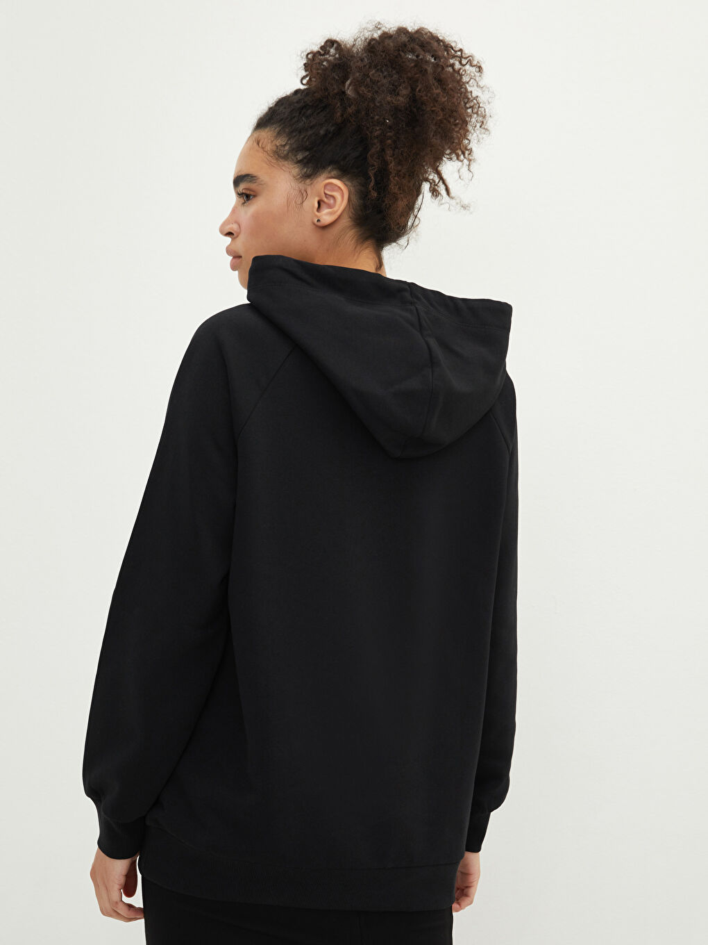 Siyah Kadın Kalın Hoodie-4