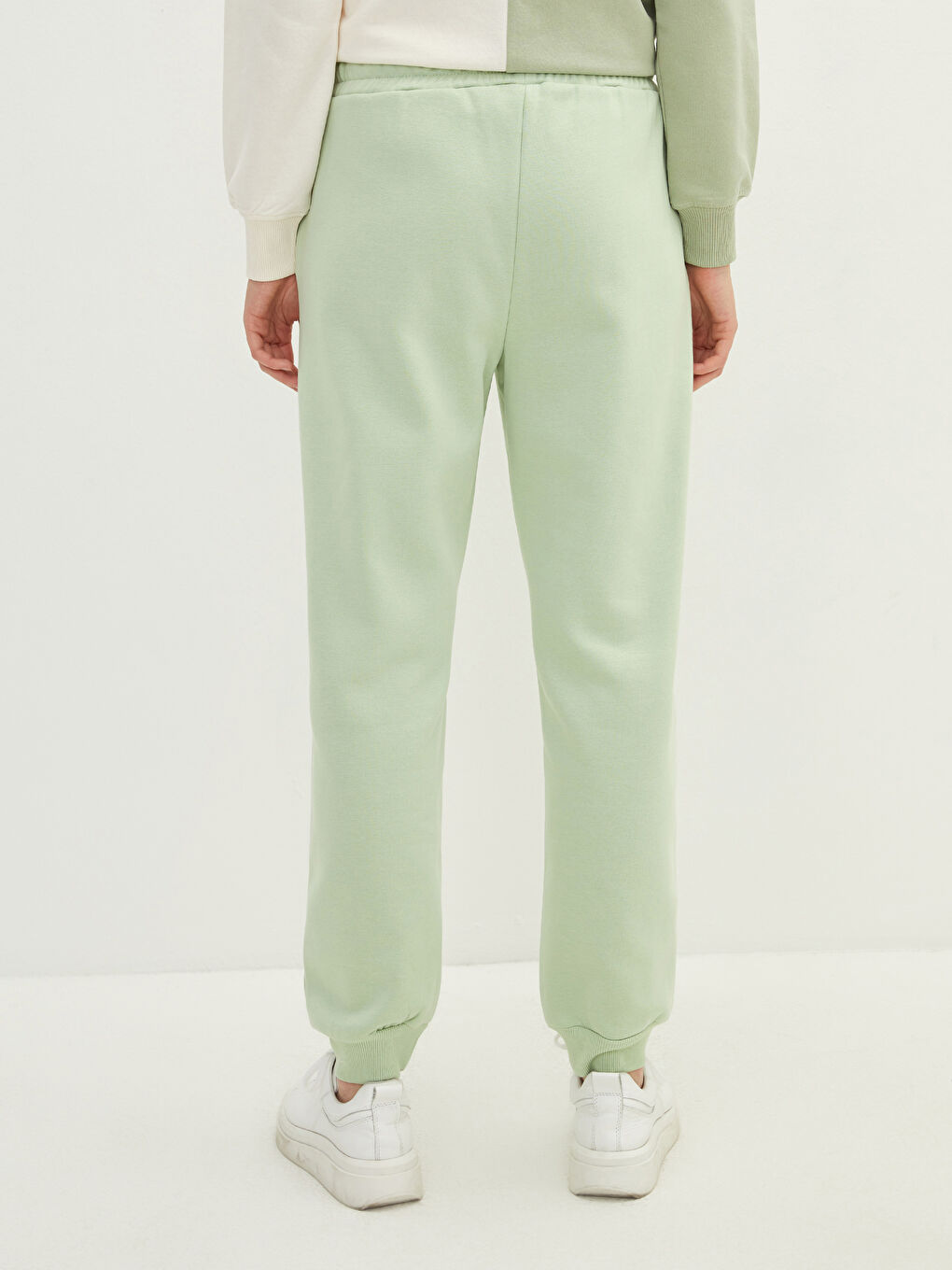 Yeşil Beli Lastikli Düz Cep Detaylı Kadın Kalın Eşofman Altı-7