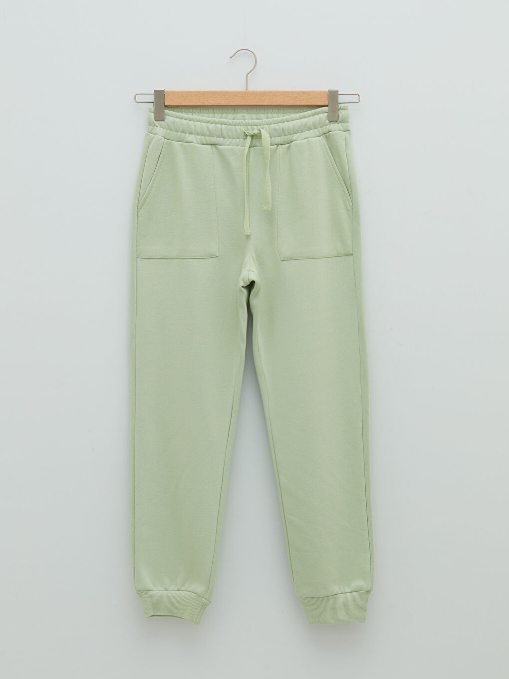 Yeşil Beli Lastikli Düz Cep Detaylı Kadın Kalın Eşofman Altı-8