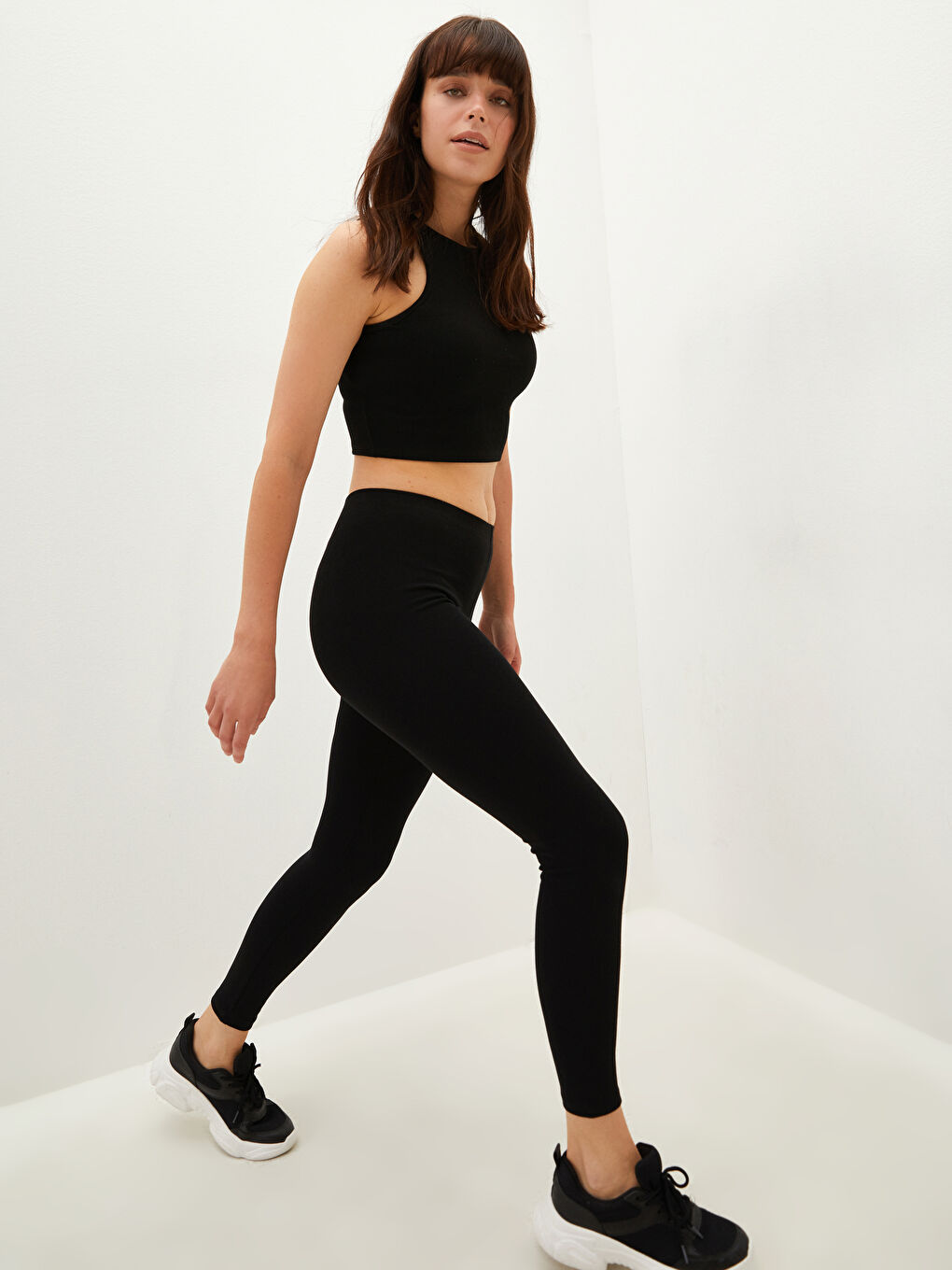 Women's Elasticated Waist Plain Leggings-1