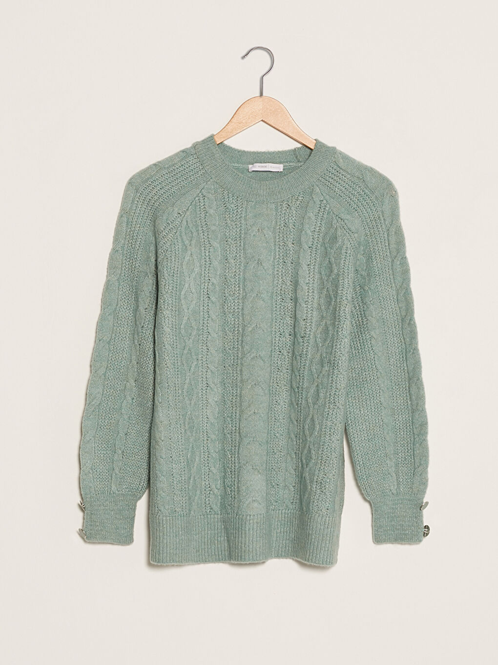 әйелдерге арналған дөңгелек жағалы өрнекті ұзын жең трикотаж жемпір-5