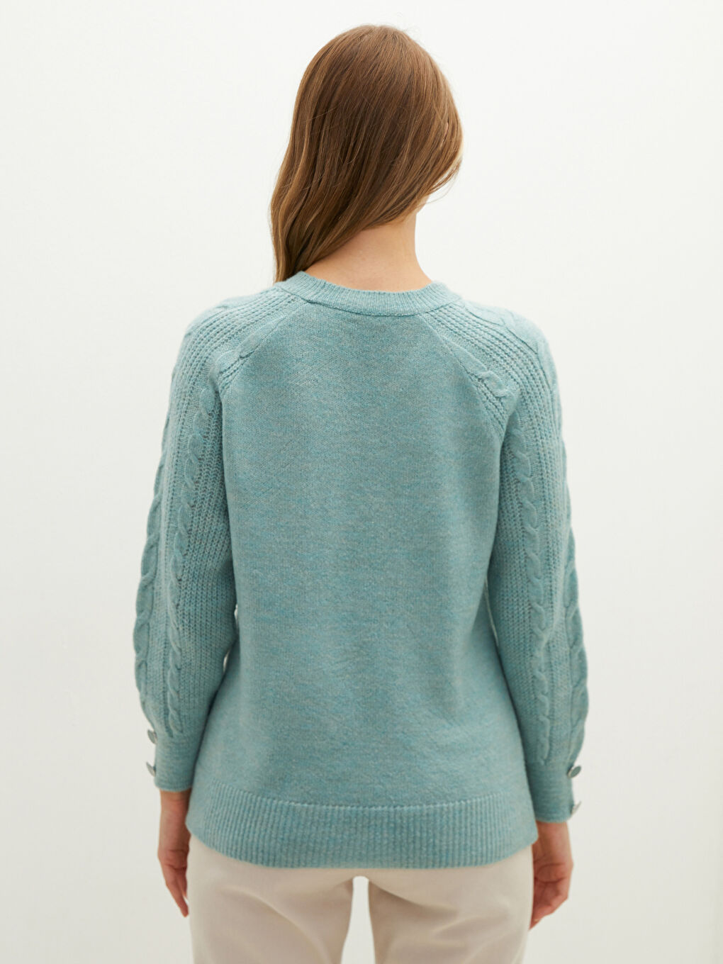 әйелдерге арналған дөңгелек жағалы өрнекті ұзын жең трикотаж жемпір-4