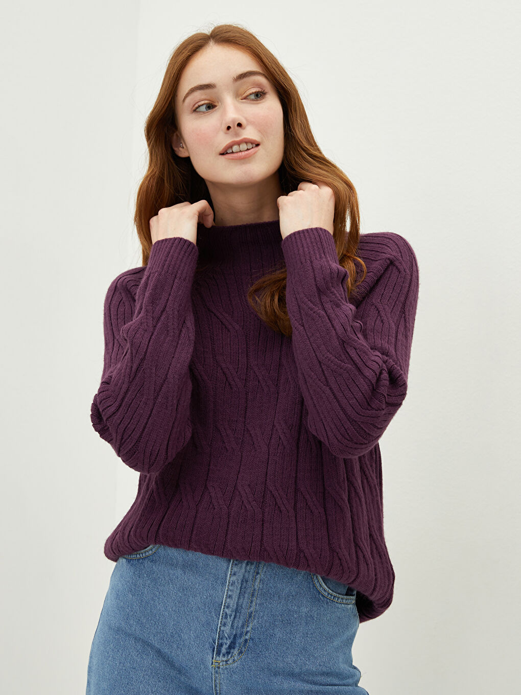 Ženska Pletena Polurolka Sa Postojećim Dezenom Dugih Rukava-2