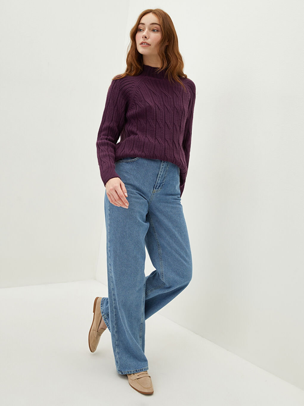 Ženska Pletena Polurolka Sa Postojećim Dezenom Dugih Rukava-3