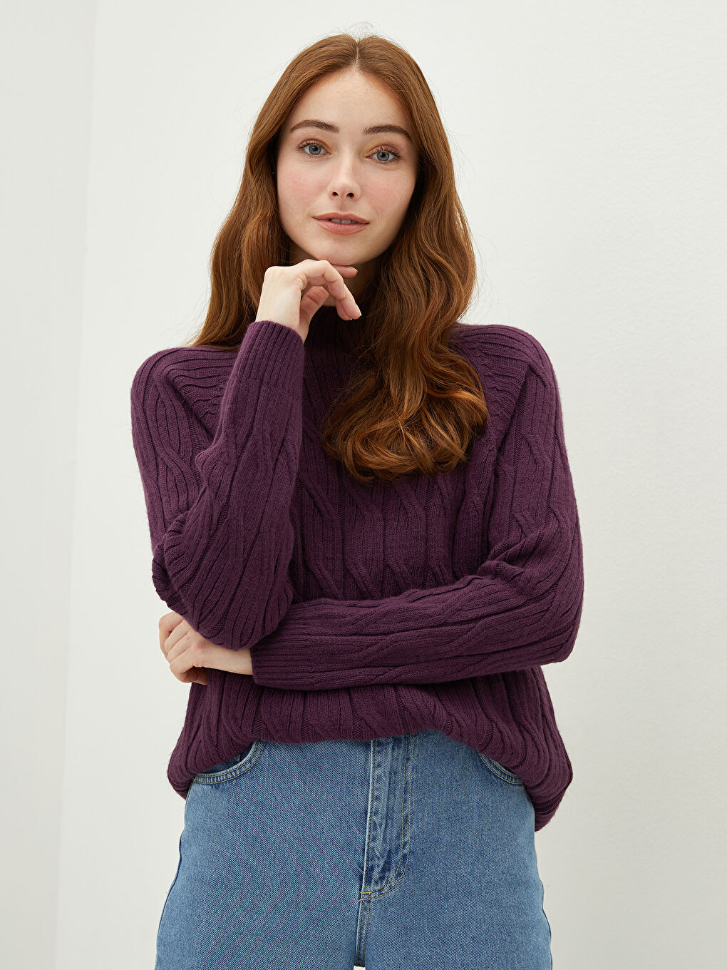 Ženska Pletena Polurolka Sa Postojećim Dezenom Dugih Rukava-1