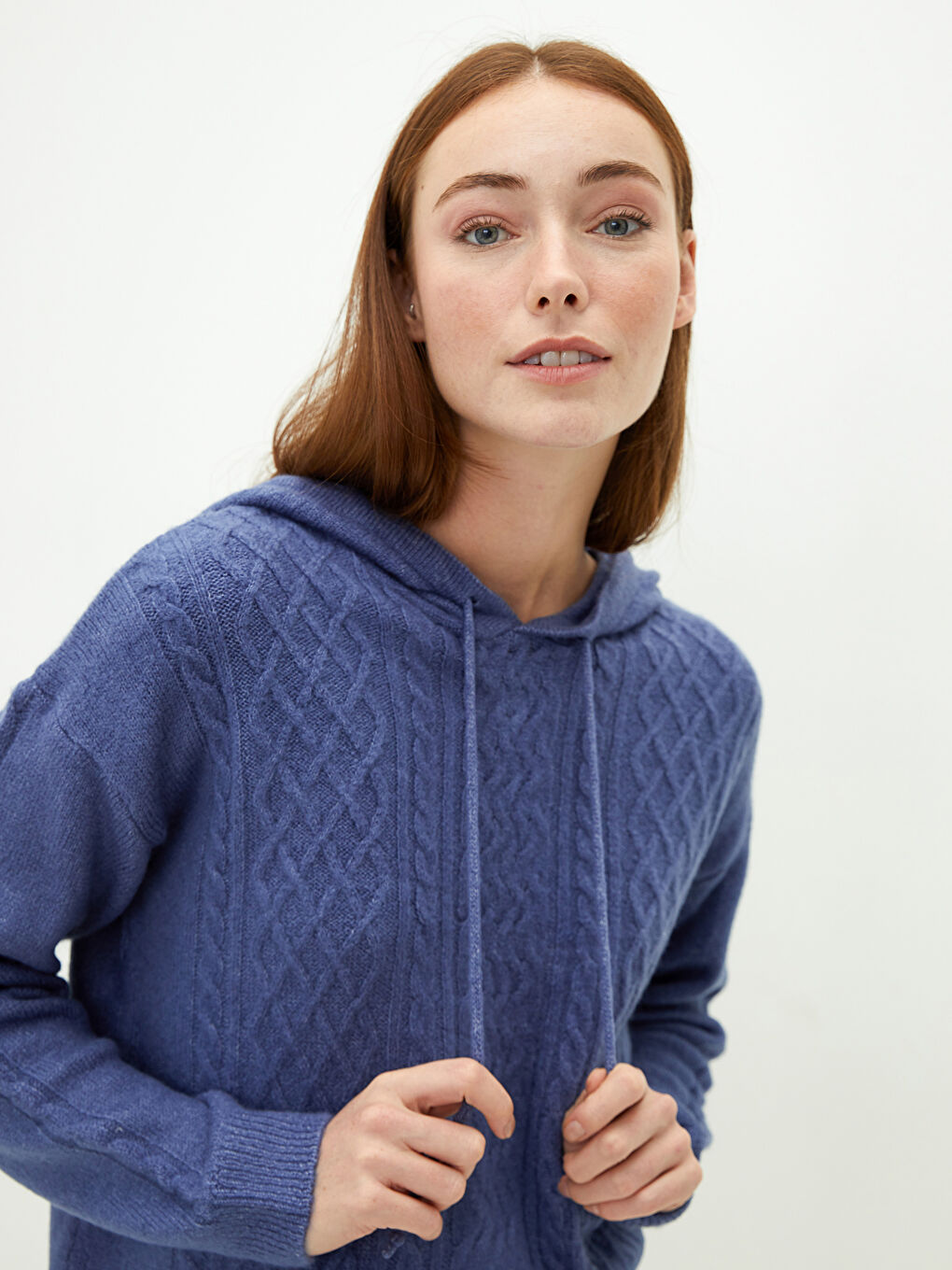 Hooded Collar Self Patterned Long Sleeve Women's Knitwear Sweater